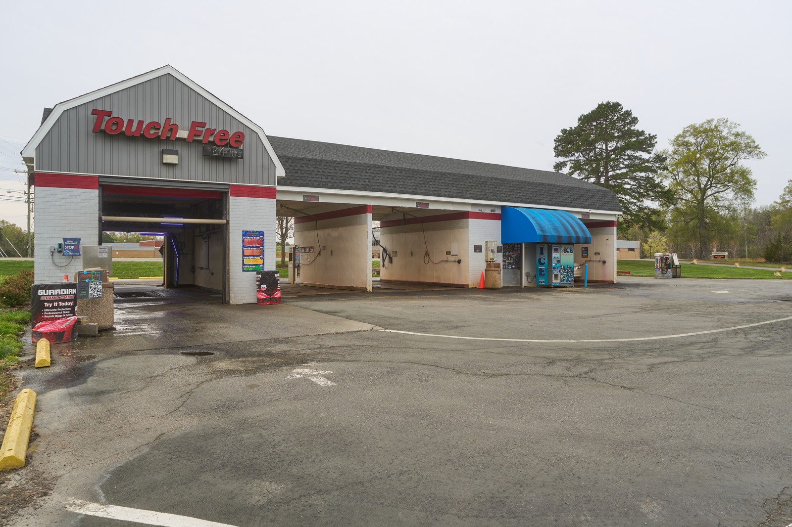 Touch Free Car Wash Exterior On Cloudy Day In Quiet Area